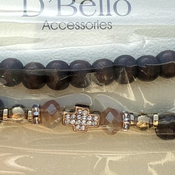 New Brown Beaded Bracelet with Cross Charm - Picture 2 of 4